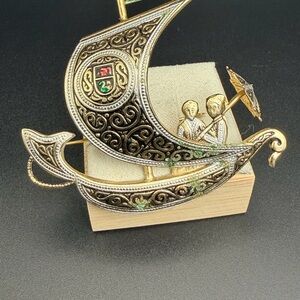 Vintage Spanish Silver Ship Brooch – Mid Century Figural Design